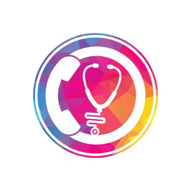 Stetoskop çağrısı logo tasarım ikonu vektörü. Doktor logosunu ara..