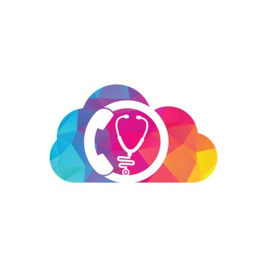 Stetoskop, bulut şekilli logo tasarım ikonu vektörünü arıyor. Doktor logosunu ara..