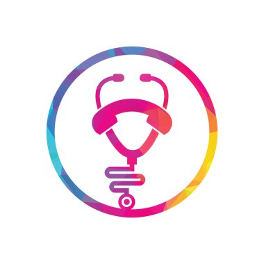 Stetoskop çağrısı logo tasarım ikonu vektörü. Doktor logosunu ara..