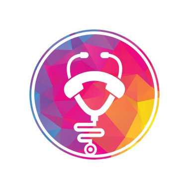 Stetoskop çağrısı logo tasarım ikonu vektörü. Doktor logosunu ara..