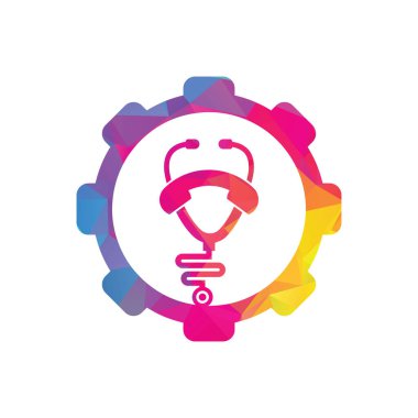 Stetoskop, vites şekilli logo tasarım ikonu vektörü. Doktor logosunu ara..