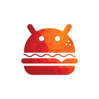 Canavar burger logosu tasarımı. Burger Devil Maskot Çizim Vektörü