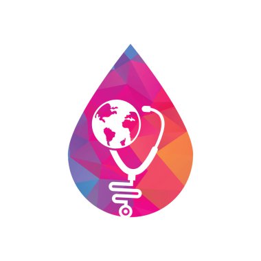 Stetoskop küresi şeklindeki logo tasarım vektörü. Dünya Tıbbi Logo Şablonu Tasarımı.