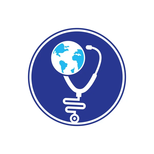 Globe Sign Stethoscope Doctor Vector Logo Stethoscope Globe Logo Design — ストックベクタ