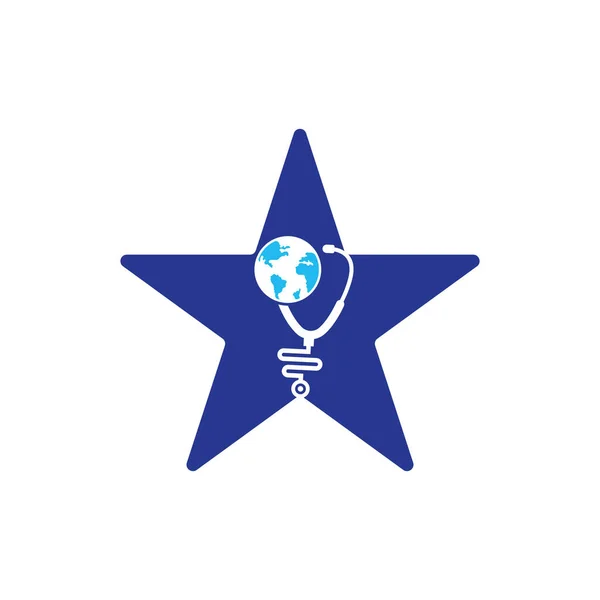 Stetoscopio Globo Stella Forma Concetto Logo Vettore Progettazione Modello Logo — Vettoriale Stock