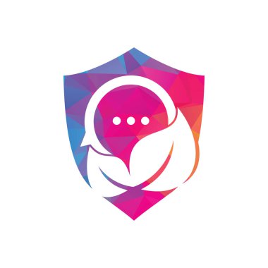 Yaprak sohbet logo tasarım vektörü. Doğa yaprağı sohbet logosu tasarımı. Eko Forumu veya Topluluk Logosu Şablonu, Simge, Sembol