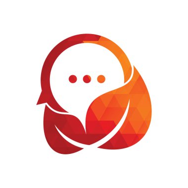 Yaprak sohbet logo tasarım vektörü. Doğa yaprağı sohbet logosu tasarımı. Eko Forumu veya Topluluk Logosu Şablonu, Simge, Sembol