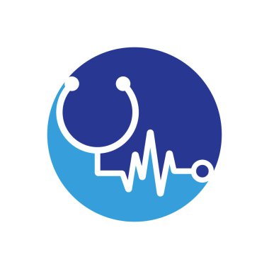 Statoskop Darbe Logo Şablonu Tasarım Vektörü. Statoskop kalp atışı simgesi