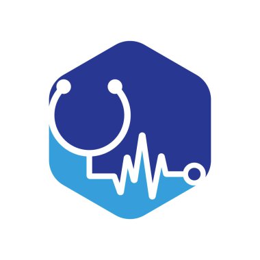 Statoskop Darbe Logo Şablonu Tasarım Vektörü. Statoskop kalp atışı simgesi