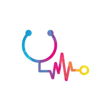 Statoskop Darbe Logo Şablonu Tasarım Vektörü. Statoskop kalp atışı simgesi