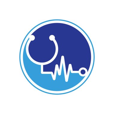 Statoskop Darbe Logo Şablonu Tasarım Vektörü. Statoskop kalp atışı simgesi