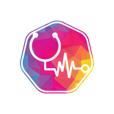 Statoskop Darbe Logo Şablonu Tasarım Vektörü. Statoskop kalp atışı simgesi