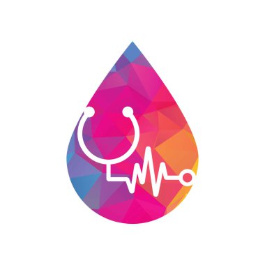 Statoskop Nabız Düşürme Şablon Tasarım Vektörü konsepti. Statoskop kalp atışı simgesi