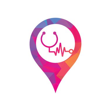 Statoskop Puls haritası logo şablon tasarım taşıyıcısı konsepti. Statoskop kalp atışı simgesi