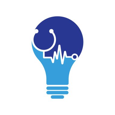 Statoskop Nabız Ampul şekilli Logo Şablonu Tasarım Vektörü. Statoskop kalp atışı simgesi