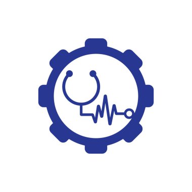 Statoskop Darbe Vites Şablon Tasarım Vektörü konsepti. Statoskop kalp atışı simgesi