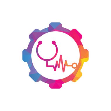 Statoskop Darbe Vites Şablon Tasarım Vektörü konsepti. Statoskop kalp atışı simgesi