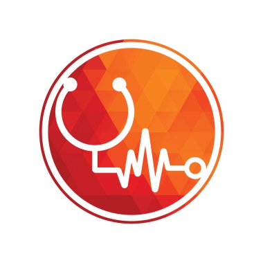 Statoskop Darbe Logo Şablonu Tasarım Vektörü. Statoskop kalp atışı simgesi