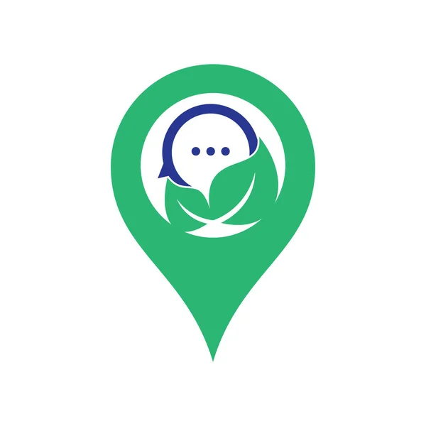 Leaf Chat Map Pin Shape Concept Logo Design Vector Nature — ストックベクタ