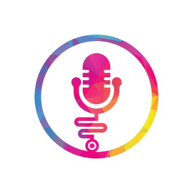 Doktor Podcast vektör logosu tasarımı. Stetoskop ve mikrofon çizim sembolü.