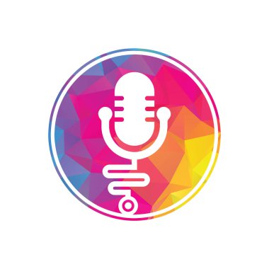Doktor Podcast vektör logosu tasarımı. Stetoskop ve mikrofon çizim sembolü.