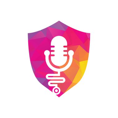 Doktor Podcast vektör logosu tasarımı. Stetoskop ve mikrofon çizim sembolü.