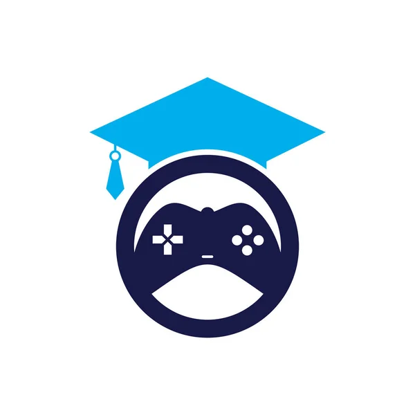 Spel Onderwijs Vector Logo Ontwerp Game Console Met Graduatie Cap — Stockvector