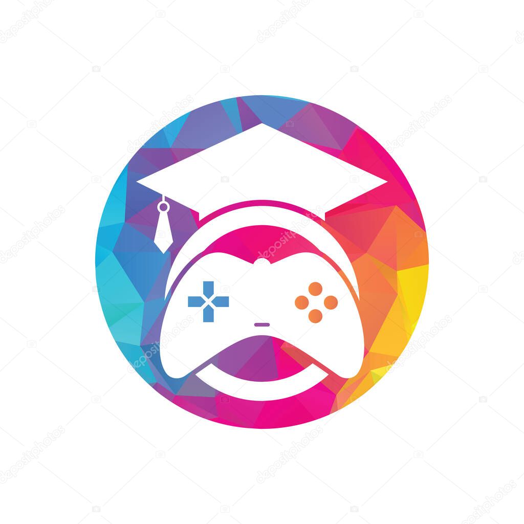 Game education vector logo design. Game console with graduation cap icon design.