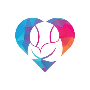 Tenis yaprağı kalp şekli konsept vektör logosu tasarımı. Oyun ve eko sembolü veya simgesi.