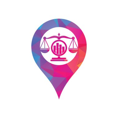 Adalet finans haritası logo konsept vektör şablonu. Grafik logo tasarımı kavramına sahip yaratıcı hukuk firması.