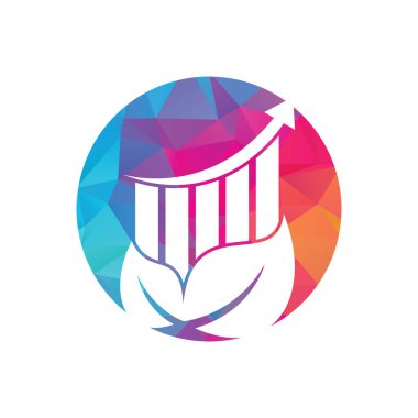 Finans yaprağı logo şablonu. Doğa istatistik logo ikonu vektörü. Yükselen bar ve yaprak logosu konseptine sahip yatırım işi.