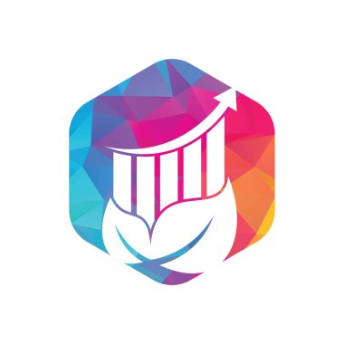 Finans yaprağı logo şablonu. Doğa istatistik logo ikonu vektörü. Yükselen bar ve yaprak logosu konseptine sahip yatırım işi.