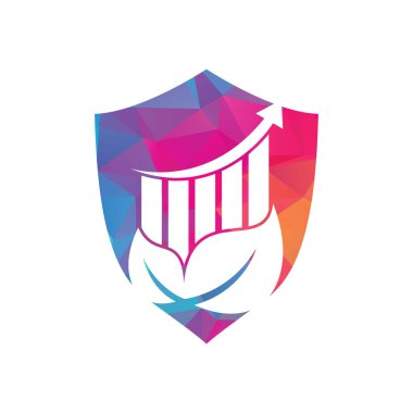 Finans yaprağı logo şablonu. Doğa istatistik logo ikonu vektörü. Yükselen bar ve yaprak logosu konseptine sahip yatırım işi.
