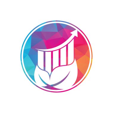 Finans yaprağı logo şablonu. Doğa istatistik logo ikonu vektörü. Yükselen bar ve yaprak logosu konseptine sahip yatırım işi.