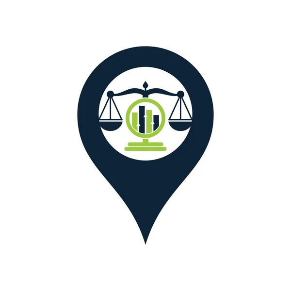 Justice Finance Map Pin Shape Concept Logo Vector Template Creative — 스톡 벡터