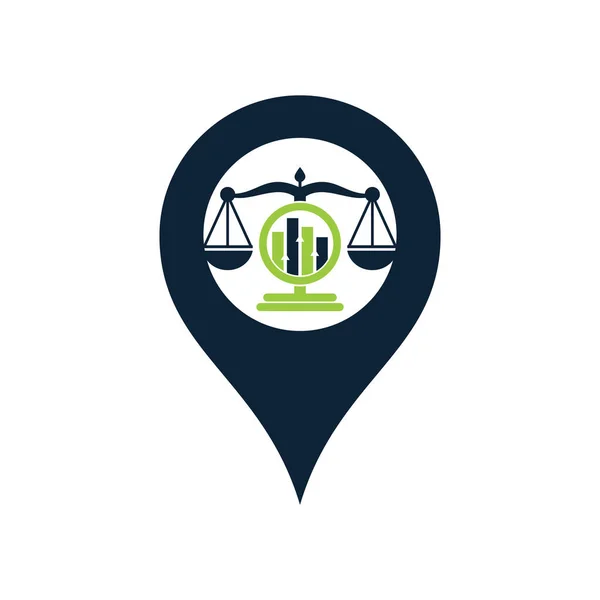 Justice Finance Map Pin Shape Concept Logo Vector Template Creative — Archivo Imágenes Vectoriales