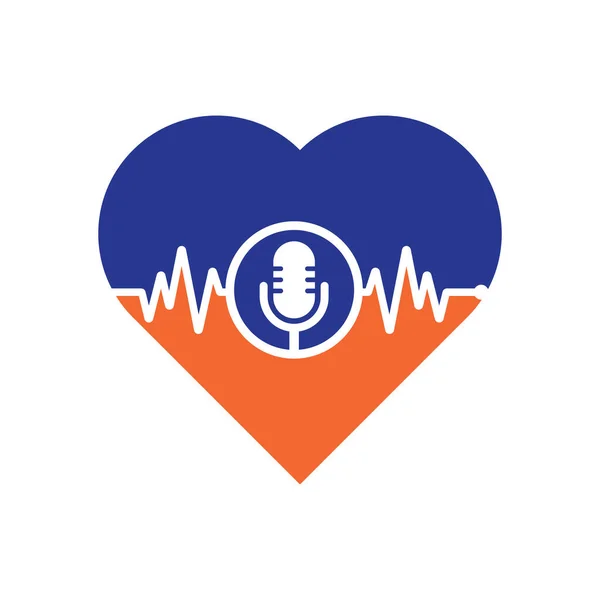 Pulse Podcast Love Shape Concept Logo Vector Podcast Heartbeat Line — 图库矢量图片