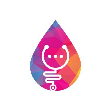 Stetoskop sohbet düşüşü konsept vektör logosu tasarımı. Doktor yardım ve danışmanlık konsepti.