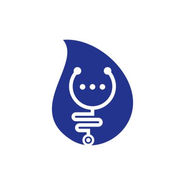 Stetoskop sohbet düşüşü konsept vektör logosu tasarımı. Doktor yardım ve danışmanlık konsepti.