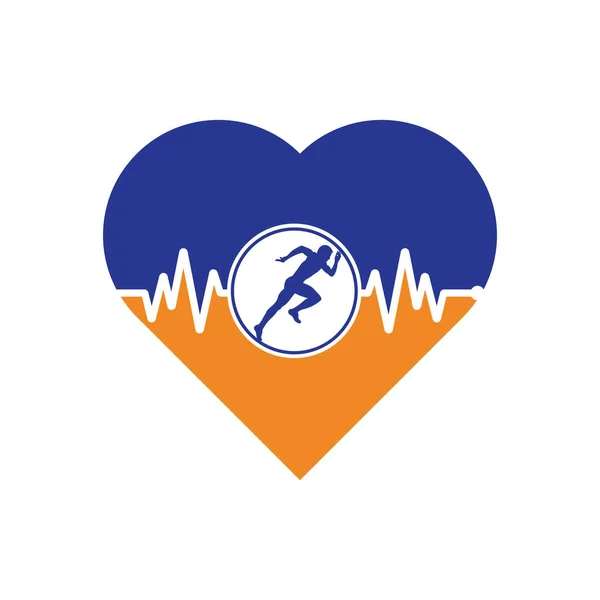 脉动马拉松心形概念标志设计图标矢量 身体保健标志设计 跑步男子与线卵形心跳图标 — 图库矢量图片