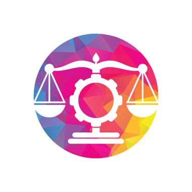 Endüstriyel hukuk firması vektör logosu tasarımı. Vites logosu tasarım şablonuna sahip hukuk firması.