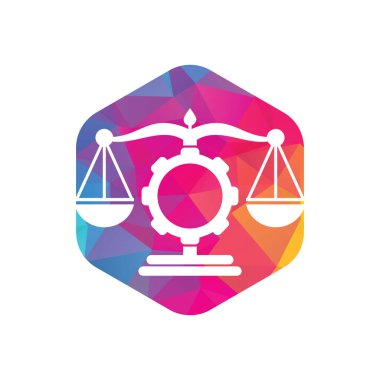 Endüstriyel hukuk firması vektör logosu tasarımı. Vites logosu tasarım şablonuna sahip hukuk firması.