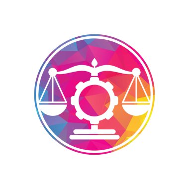 Endüstriyel hukuk firması vektör logosu tasarımı. Vites logosu tasarım şablonuna sahip hukuk firması.