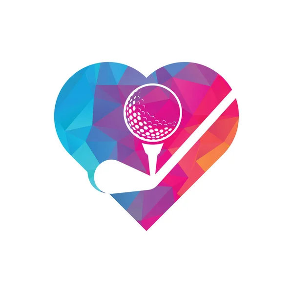 Stick Golf Heart Shape Concept Logo Design Vector Template Golf — Stock Vector