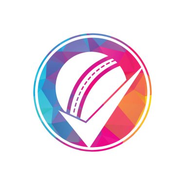 Cricket vektör logosunu kontrol et. Kriket topu ve kene simgesi logosu.