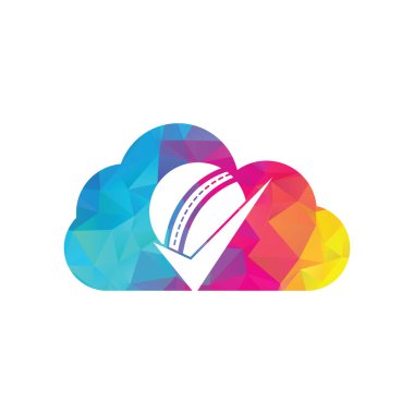 Check Cricket cloud shape concept vector logo design. Cricket ball and tick icon logo.