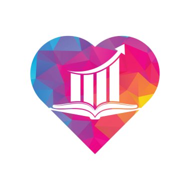 Finans kitabı kalp şekli konsept logo tasarımı. İş büyüme eğitim logosu tasarımı.
