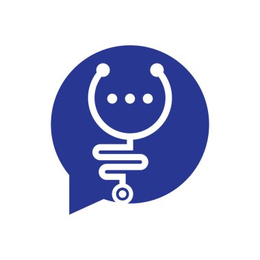 Tıbbi sohbet ve konuşma vektör logosu tasarımı. Doktor yardım ve danışmanlık konsepti.