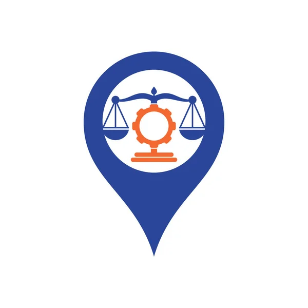 Law Firm Gear Map Pin Shape Concept Logo Design Template — ストックベクタ