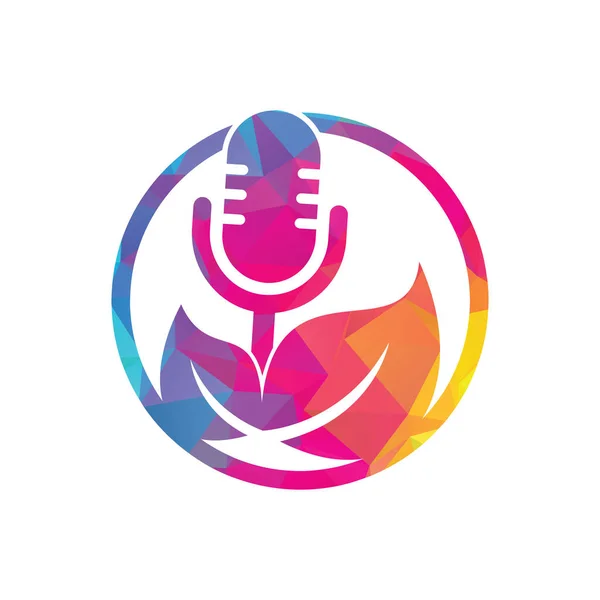 Podcast Leaf Nature Ecology Vector Logo Design Podcast Talk Show — Stock Vector